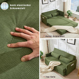 Canapé convertible 165 x 92 x 82 cm, canapé lit 2 places avec matelas en mousse, tissu velours côtelé, canapé compressible pliable 2 en 1 avec poches latérales - Idéal pour les petits espaces, Vert