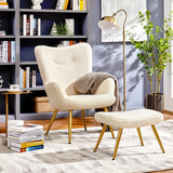 Yaheetech Fauteuil Scandinave à Oreilles avec Repose Pieds Fauteuil de Salon en Tissu Bouclette Dossier Ergonomique Chaise de Salon Design Elégant 67,5 cm × 70 cm × 97,5 cm Ivoire/1