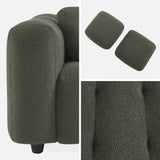 sweeek - Canapé 3 Places en Bouclette texturée capitonné Kaki foncé - Structure Bois d'eucalyptus et contreplaqué