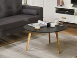 Table Basse Diamètre 80 cm en MDF Noir et Bois Clair pour Salon Moderne Tennessee