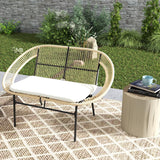 Outsunny Banc de Jardin 2 Places Style Acapulco, Banc Extérieur en Acier avec Dossier et Coussin, Banquette de Jardin pour Balcon Terrasse Patio, 126 x 72 x 83 cm, Kaki