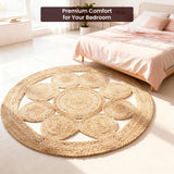 Craft Trade Naturel Bohème Rond Fleur Tapis en Jute Réversible Tressé Tapis de Jute Lavable Tissé à la Main Décor pour Cuisine Salon et Chambre - 150 cm