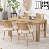 Merax Lot de 4 Chaises de Salle à Manger, Chaises de Cuisine avec Siège en Polyuréthane et Dossier en Rotin, Chaise Rembourrée pour Salle à Manger, Salon et Chambre à Coucher, Pieds en Métal, Beige