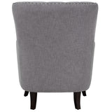 Fauteuil Chesterfield En Tissu Gris Clair Haut Dossier à Clous Pieds Courbes Viborg