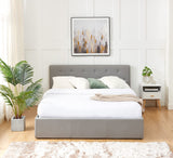BAÏTA - Lit Coffre Tissu Bahia Gris 140x190 sommier Inclus