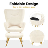 Yaheetech Fauteuil Scandinave à Oreilles avec Repose Pieds Fauteuil de Salon en Tissu Bouclette Dossier Ergonomique Chaise de Salon Design Elégant 67,5 cm × 70 cm × 97,5 cm Ivoire/1
