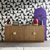 sweeek - Buffet Exotique 4 Portes. décor Bois de manguier rainuré. Buffet Bas. poignées en métal doré. L 180 x P 40 x H 75cm