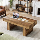 Tribesigns Table basse rectangulaire de 120 cm avec plateau à lattes et base épaisse, table à thé rustique en bois pour salon, appartement, marron