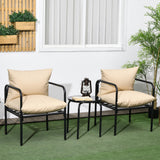 Outsunny Salon de Jardin bistrot, Ensemble bistrot de Jardin 3 pièces avec 2 fauteuils et 1 Table Basse Ronde, métal, Noir et Beige