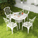 COSTWAY Ensemble Bistrot pour Patio 5 Pièces en Fonte d'Aluminium, Table Ronde avec Trou pour Parasol et 4 Chaises, Salon de Jardin Résistant aux Intempéries pour Jardin Terrasse, Blanc