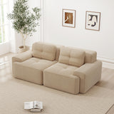 Yihomfy Canapé 2 Places Modulaire Désossé, Loveseat Small Canapé avec 2 Coussins, Confortable Velours Côtelé Cloud Canapé de Salon, sans Montage (Beige, 2 Sièges)