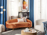 Canapé en Velours Courbé Glamour Orange à 3 Places Pieds Dorés Brillants Savar