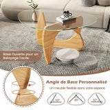 COSTWAY Table Basse Verre, Table Transparente Triangle, Plateau en Verre Trempé, Base en Bois de Caoutchouc Réglable, pour Salon