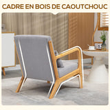 HOMCOM Fauteuil Lounge - 3 Coussins Inclus - Assise Profonde - accoudoirs - Structure Bois hévéa - Aspect Velours Gris