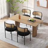 Merax Lot de 4 Chaises de Salle à Manger, Modernes Chaise Cuisine avec Dossier en Rotin et Pieds en Métal, pour Salle à Manger, Salon, Chambre, Velours, Noir