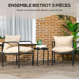 Outsunny Salon de Jardin bistrot, Ensemble bistrot de Jardin 3 pièces avec 2 fauteuils et 1 Table Basse Ronde, métal, Noir et Beige