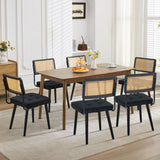 Lot de 2 Chaise Salle à Manger Art Deco,Chaise de cuisine avec velours Siège rembourrés,Pieds en bois,Dossier Rattan,Chaise à manger sans accoudoirs pour Salle à Manger,Cuisine,Salon(85x53x49cm,Noir)