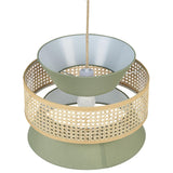 Beliani Lampe à Suspension Lumière Douce Abat-Jour en Coton Rotin Naturel et Vert Luyano