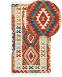 Tapis Kilim Multicolore en Laine 80 x 150 cm avec Frange Oriental Fait Main Oshakan