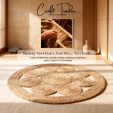 Craft Trade Naturel Bohème Rond Fleur Tapis en Jute Réversible Tressé Tapis de Jute Lavable Tissé à la Main Décor pour Cuisine Salon et Chambre - 150 cm