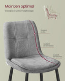 VASAGLE Lot de 2 Chaises Salle à Manger, Chaise de Cuisine Rembourrée, Chenille, Jusqu’à 120 kg, Double Coussin, Pieds en Métal, Moderne, pour Salle à Manger, Cuisine, Gris Tourterelle KDC151G01
