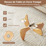 COSTWAY Table Basse Verre, Table Transparente Triangle, Plateau en Verre Trempé, Base en Bois de Caoutchouc Réglable, pour Salon