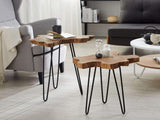 Beliani 2 x Tables Basses avec Plateau en Bois de Java et Pieds en Métal Noir Design Industriel pour Salon Moderne, Rustique ou Scandinave
