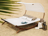 Lit Double de Jardin ou Terrasse en Bois de Larix et Textile Blanc Beige avec Capote Design Ultra Élégant et Confort Optimal Beliani