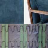 Alice's Home - Fauteuil en Velours Bleu pétrole. Pieds Bois d'hévéa teinté Noyer Clair. 1 Place Droit Fixe. Pieds Compas scandinave