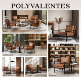Yaheetech Fauteuil de Salon Moderne Fauteuil d'appoint Design avec Coussins Rembourrés Cadre en métal Fauteuil de Lecture Confortable Marron Clair