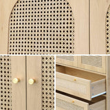 sweeek - Dressing penderie Judith 2 Portes 2 tiroirs cannage. poignées et Pieds Finition dorée. 80 x 50 x 180 cm