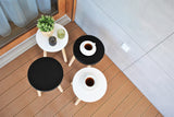 Spec-Wood Tabouret de bar - Tabouret de cuisine - Support de fleurs en bois - Petite table basse - Support pour plantes - Tabouret rond - Noir/hêtre naturel