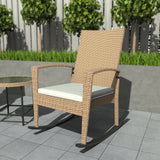 Mondeer Chaise de Jardin Exterieur Fauteuil à Bascule en Rotin Fauteuils de Salon à Bascule Rocking Chair avec Coussin D'assise Déhoussable Fauteuil Relax Jardin Plein Air Beige