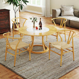 COSTWAY Chaise Wishbone Style Scandinave, Chaises avec Cadre en Métal, Dossier en Y, Assise Tressée, Chaise Design pour Salle à Manger, Salon, Bureau (Naturel,4)