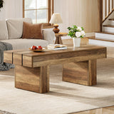 Tribesigns Table basse rectangulaire de 120 cm avec plateau à lattes et base épaisse, table à thé rustique en bois pour salon, appartement, marron