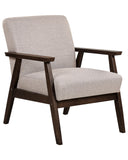 Beliani Fauteuil en Tissu Taupe et Bois d'Hévéa Sombre Accoudoirs en Bois Droit Rétro Asnes