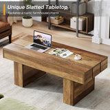 Tribesigns Table basse rectangulaire de 120 cm avec plateau à lattes et base épaisse, table à thé rustique en bois pour salon, appartement, marron