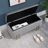 HOMCOM Banc de Rangement Coffre de Rangement Design Contemporain- Banc avec Espace de Stockage - dim. 100L x 40l x 42H cm - Velours Gris Clair piètement métal doré