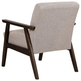 Beliani Fauteuil en Tissu Taupe et Bois d'Hévéa Sombre Accoudoirs en Bois Droit Rétro Asnes
