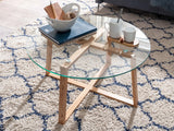 WOHNLING Table Basse 78x78x41 cm Table Basse en chêne Massif/Verre Rond | Table de Salon Design Moderne | Table en Bois, Table de Chambre, Grande | Table Basse Table Salon Bois véritable