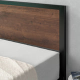 Zinus Mory Lit 140x190 cm - Hauteur du cadre de lit 30 cm - Plate-forme en métal et bois avec tête de lit - Marron