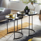 FineBuy Tables Gigognes Rond Ø 50/42 cm Deux Pièces Verre De Miroir Noir | Table De Salon Conception Moderne | Table De Salon avec Cadre en Métal | Table Fleurs Décoratif