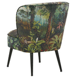Beliani Fauteuil Bas sans Accoudoirs en Tissu Vert avec Imprimé Jungle Multicolore Rembourrage Épais et Confort Optimal pour Salon Rétro et Moderne