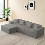 Yeecle Canapé d'angle modulaire 3 places avec ottoman, aspect velours côtelé beige, mousse haute densité, 277 x 165,5 cm, emballé sous vide, pas de montage (gris)