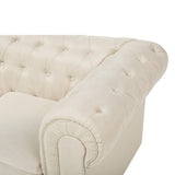 Canapé 3 Places en Tissu Beige Assise Rembourrée Large Dossier Points Chesterfield