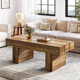 Tribesigns Table basse rectangulaire de 120 cm avec plateau à lattes et base épaisse, table à thé rustique en bois pour salon, appartement, marron