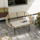 Outsunny Banc de Jardin 2 Places Style Acapulco, Banc Extérieur en Acier avec Dossier et Coussin, Banquette de Jardin pour Balcon Terrasse Patio, 126 x 72 x 83 cm, Kaki