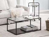 Table Basse Rectangulaire en Verre et Métal Noir avec Plateau de Rangement en Imitation Bois Noir Design Minimaliste pour Salon Moderne Beliani