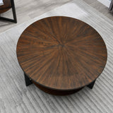 MODERION KFZ-1336 Table de salon ronde, table basse, table basse double couche, table de loisirs en bois massif, style naturel minimaliste, 85 x 85 x 45,5 cm (marron)