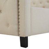 Lit Double en Tissu Beige 160 x 200 cm Confortable de Style Traditionnel pour Chambre Rétro ou Classique Beliani